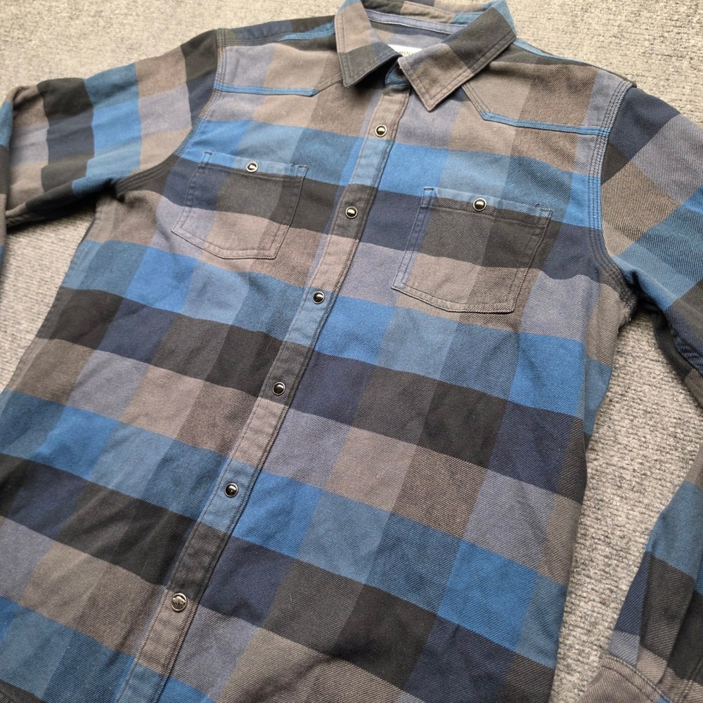 Mountain Khakis Mens Flannel Shirt Blue Grey Plaid Snap Front Western SDG-143 M